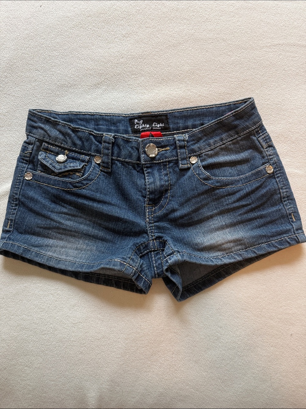 Eighty Eight Women's/Junior’s Dark Blue Denim Shortie Shorts